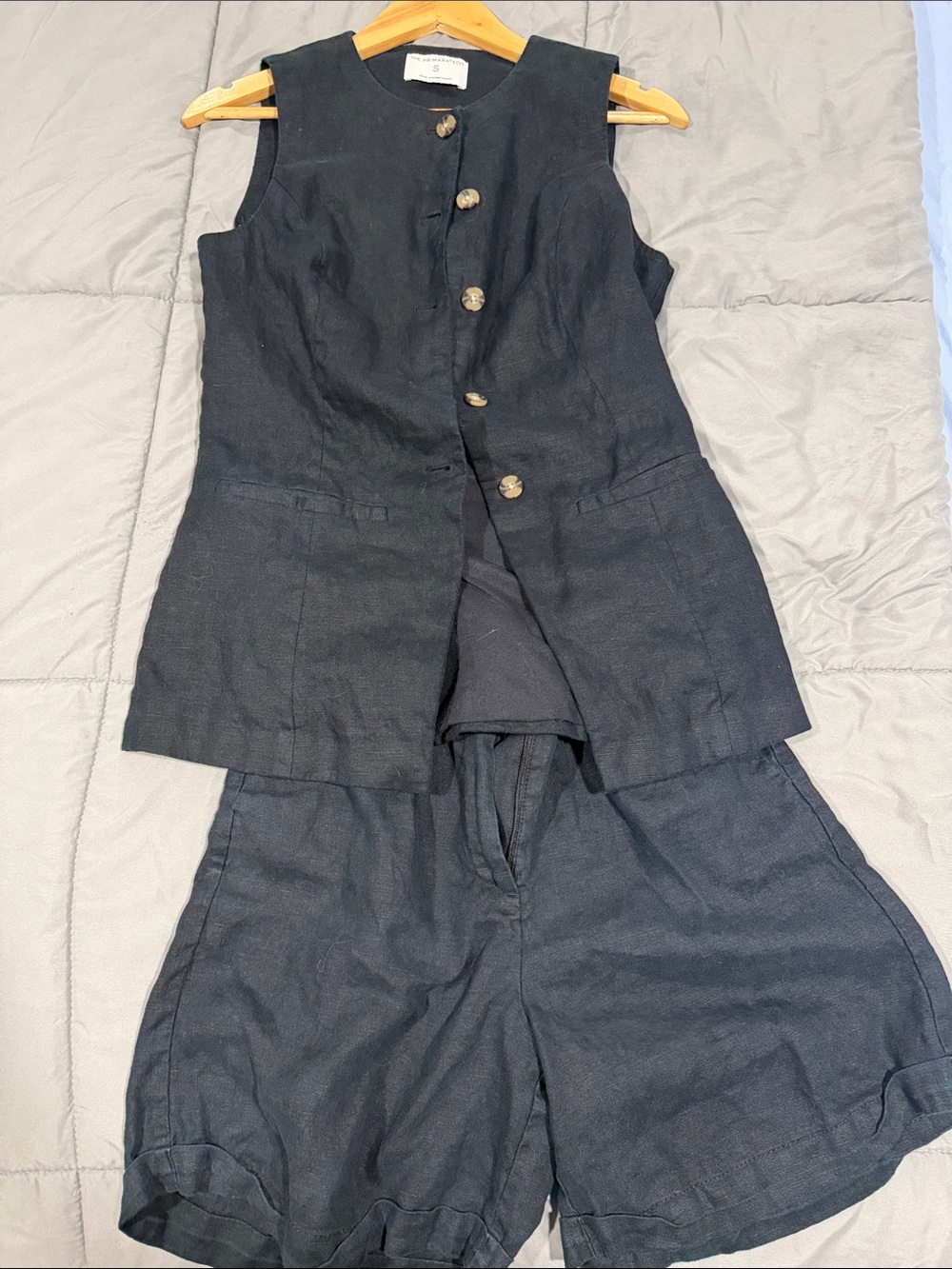 Primark Black Sleeveless Linen Jumpsuit with Button Front- linen